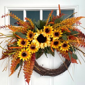 Sunflower Orange Fern Fall Wreath, Sunflower Eucalyptus Fall Wreath ...