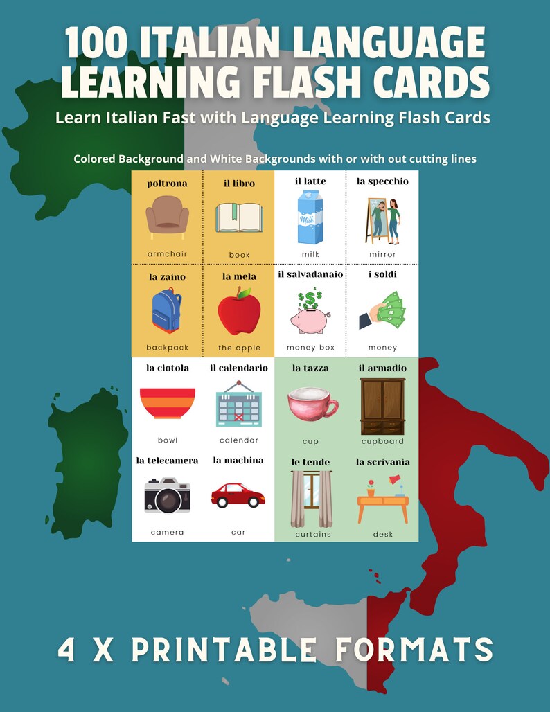 Duolingo Italy Flashcard 100 Dual Word Italian Flashcards image 1