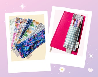 Gingham Baby Blau Stoff Stiftehalter, Elastisches Lesezeichen, Für Notizbücher, Zeitschriften und Planer, Hält 3 oder 4 Stifte, Stifttasche, Bleistifttasche