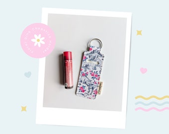 Floral Dino Print Chapstick / Lippenbalsam Halter Schlüsselanhänger - Floral Dino Kunstleder Schlüsselanhänger - Dinosaurier Print Geschenk, Lippenbalsam Lanyard Halter