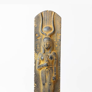 Hathor Statue Holding Sistrum - Handmade Solid Stone Carving of the Ancient Egyptian Goddess of Music and Joy