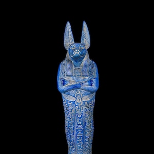 Anubis Mummy Statue - Ancient Egyptian God of Underworld Handmade Statue With Winged Scarab & Hieroglyphs Inscriptions