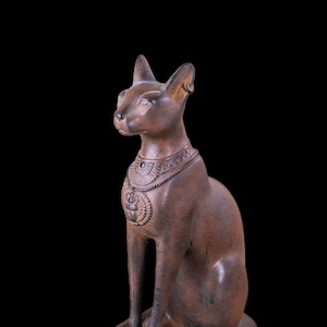 Bastet Egyptian Cat Goddess of Protection & Pleasure - Egyptian Handmade Statue of Bastet Wearing Scarab Necklace