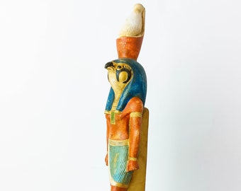 Statue de tête de faucon Horus avec scarabée - Fait à la main en Égypte - Déité égyptienne antique de la résurrection et de l'immortalité
