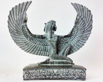 Isis-beeld met beschermende vleugels - Oud-Egyptisch antiek handgemaakt Een krachtige en sierlijke aanwezigheid voor je interieur