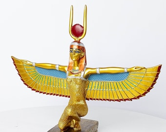 Handgemaakt Isis-beeld - Egyptisch antiek kunstwerk dat elegantie en bescherming toevoegt aan uw interieur