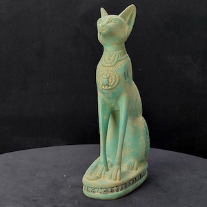 Vintage Handmade Statue of Egyptian Goddess Bastet Sitting - Goddess of Protection, Pleasure & Health (Daughter of Ra - Sister of Sekhmet)