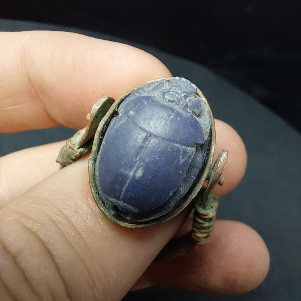 Rare Vintage Scarab Finger Swivel Ring - Unique Handmade Replica of Royal Ring Used by Ancient Egyptian Kings (Pharaohs)