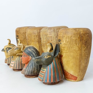 Unique Handcrafted Canopic Jar Replicas - One-of-a-Kind Tribute to the Mystique of Ancient Egypt, Must-Have for Egyptology & Art Collectors