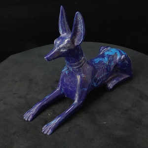 Anubis Statue Ancient Egyptian Jackal-God Anubis Statue (Protection Position) - Handmade from Blue Solid Stone