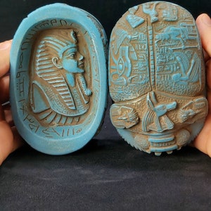 Vintage handgemachte Skarabäus (Schmuckschatulle) mit Anubis, Maat, Horus Wadjet, Bastet, Königin Nofretete, Kleopatra & König Tutanchamun