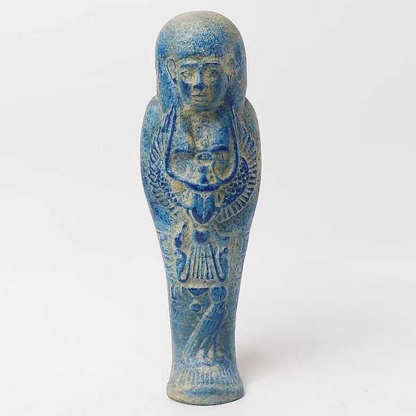 vintage Réplique faite main de l'ancien Oushabti 1570 - 1418 av. J.-C., début du 18e dynastie - avec scarabée ailé et Horus