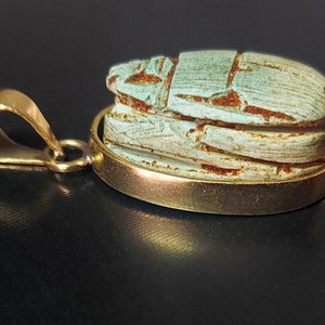 Gold Scarab Pendant Charm Beetle Necklace Egyptian Handmade from Copper & Natural Stone (GOLD PLATED)