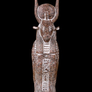 Hathor Egyptian Goddess of Love, Fertility & Joy - Egyptian Handmade Granite Statue of Hathor Cow Figurine Wearing Sundisk
