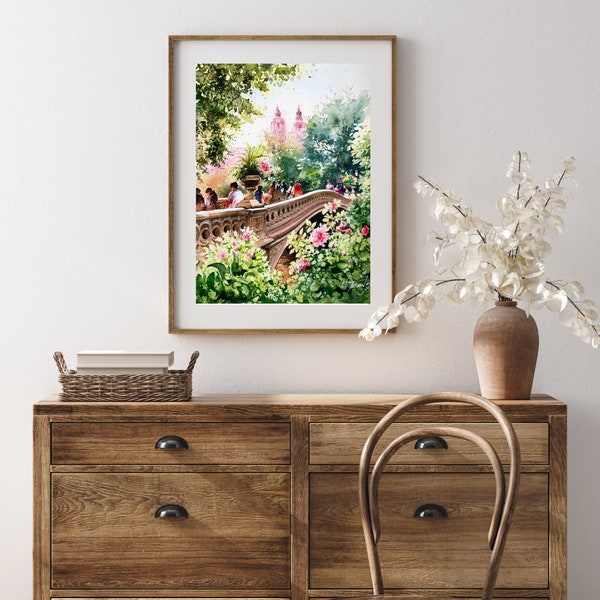 New York Central Park, Pintura de acuarela original