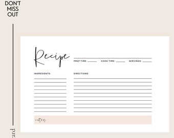 Recipe Card Printable, Double Letter Size Printable Recipe Card | Letter Size