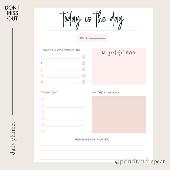 Pink Daily Planner Printable Stay Organized With a Daily | Etsy