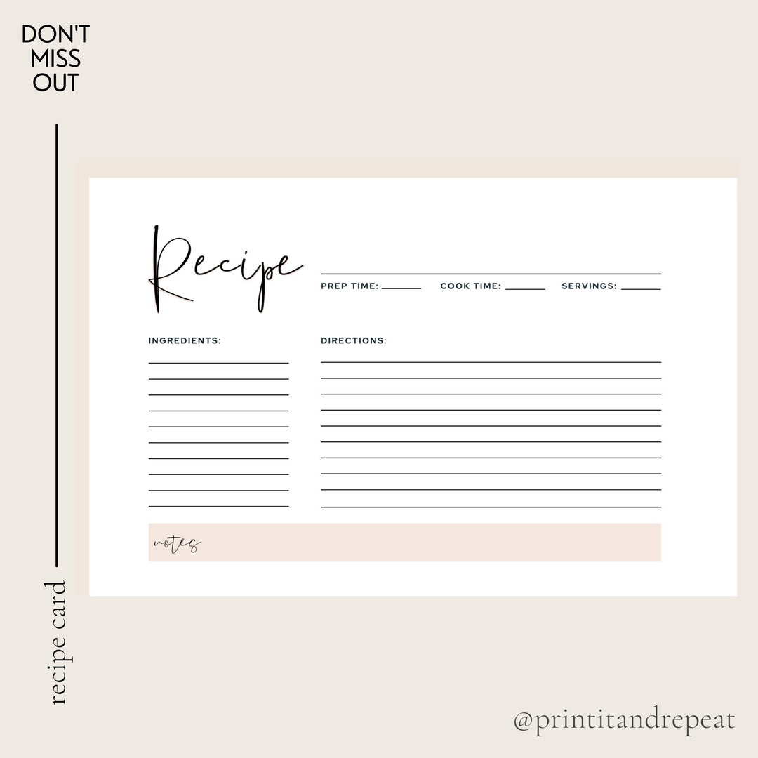Recipe Card Printable, Double Letter Size Printable Recipe Card | Letter Size - Etsy Australia