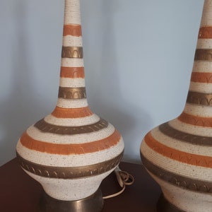 Pair of Vintage Chalkware Striped Lamps