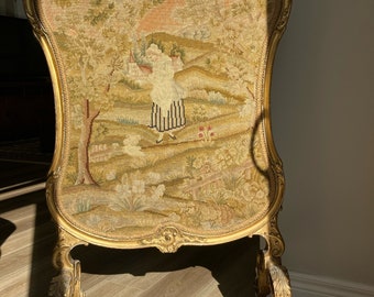 Antique French Guilded Tapestry Fire Screen