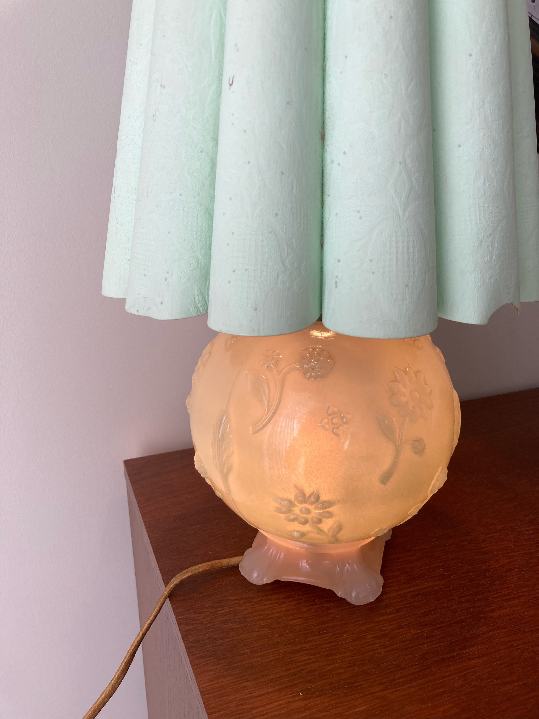 Jadeite Floral Unique Vintage Table Lamp Etsy