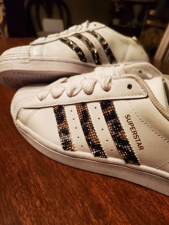 Womens Adidas Size 7 Superstar Animal Print Bling -