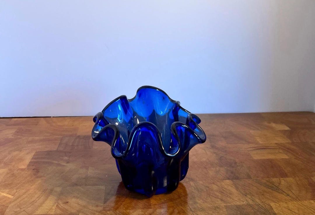 Colbalt Blue Ruffled Bowl - Etsy