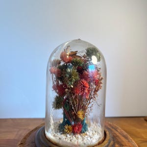 Vintage Dried Flower Arrangement under Glass