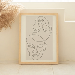 Woman Line Drawing | Abstract Line Drawing Print | Beige Decor | Artistic Female Body | Black White | Naked Print | Feminine Poster Line Art