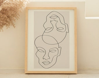 Woman Line Drawing | Abstract Line Drawing Print | Beige Decor | Artistic Female Body | Black White | Naked Print | Feminine Poster Line Art