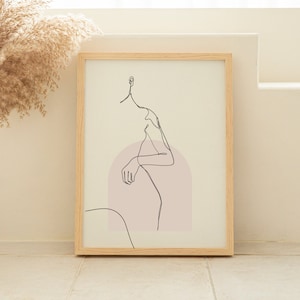 Woman Line Drawing | Abstract Line Drawing Print | Beige Decor | Artistic Female Body | Black White | Naked Print | Feminine Poster Line Art