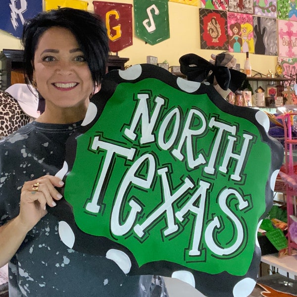 North Texas University Door Hanger/Mean Green/Scrappy/Housewarming/Denton/front door hanger/college door decor/college wreath/go Eagles/