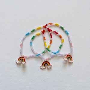 Rainbow Enamel Charm Multicolored Seed Beaded Stackable Stretch Bracelets Dainty Minimalistic Jewelry For Girls Colorful Pride Jewelry