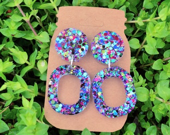 RESIN EARRINGS | Glitter Dangles | Multi-Color Earrings l hypoallergenic | lightweight | Gifts for Her | Summer Earrings | Beach Dangles