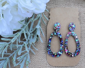 RESIN EARRINGS | Colorful Glitter Earrings | Teardrop Glitter Dangles | hypoallergenic | lightweight | Gifts for Her | Summer Resin Earrings