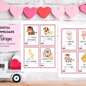Tarjetas de San Valentín temáticas de animales de granja, San Valentín de corral, Etiquetas de San Valentín, Etiquetas de regalo de granja, Etiquetas de San Valentín de corral, Tarjetas de San Valentín