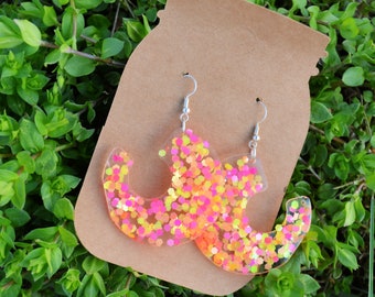 RESIN EARRINGS | Hoops | hypoallergenic | lightweight | Gifts for Her | Summer Earrings | Confetti Earrings | Glitter Earrings | Pink Hoops