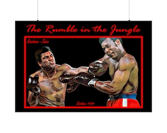 Pósteres horizontales mate sin revestimiento de The Rumble in the Jungle, póster de George Foreman vs Muhammad Ali, arte de boxeo de Ali vs Foreman, boxeo vintage