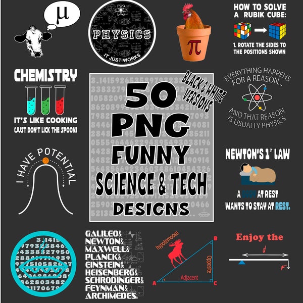 50 PNG Science & Technology Funny Cool Designs, PNG Bundle, Funny Physics