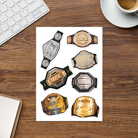 MMA Championship Belts Sticker Sheet: UFC, Pride, WEC (5.83x8.27 in)