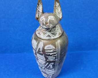 Vintage Egyptian Soapstone Horus Canopic Jar