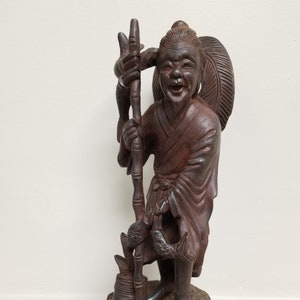 Vintage Asian Fisherman Wood Carving