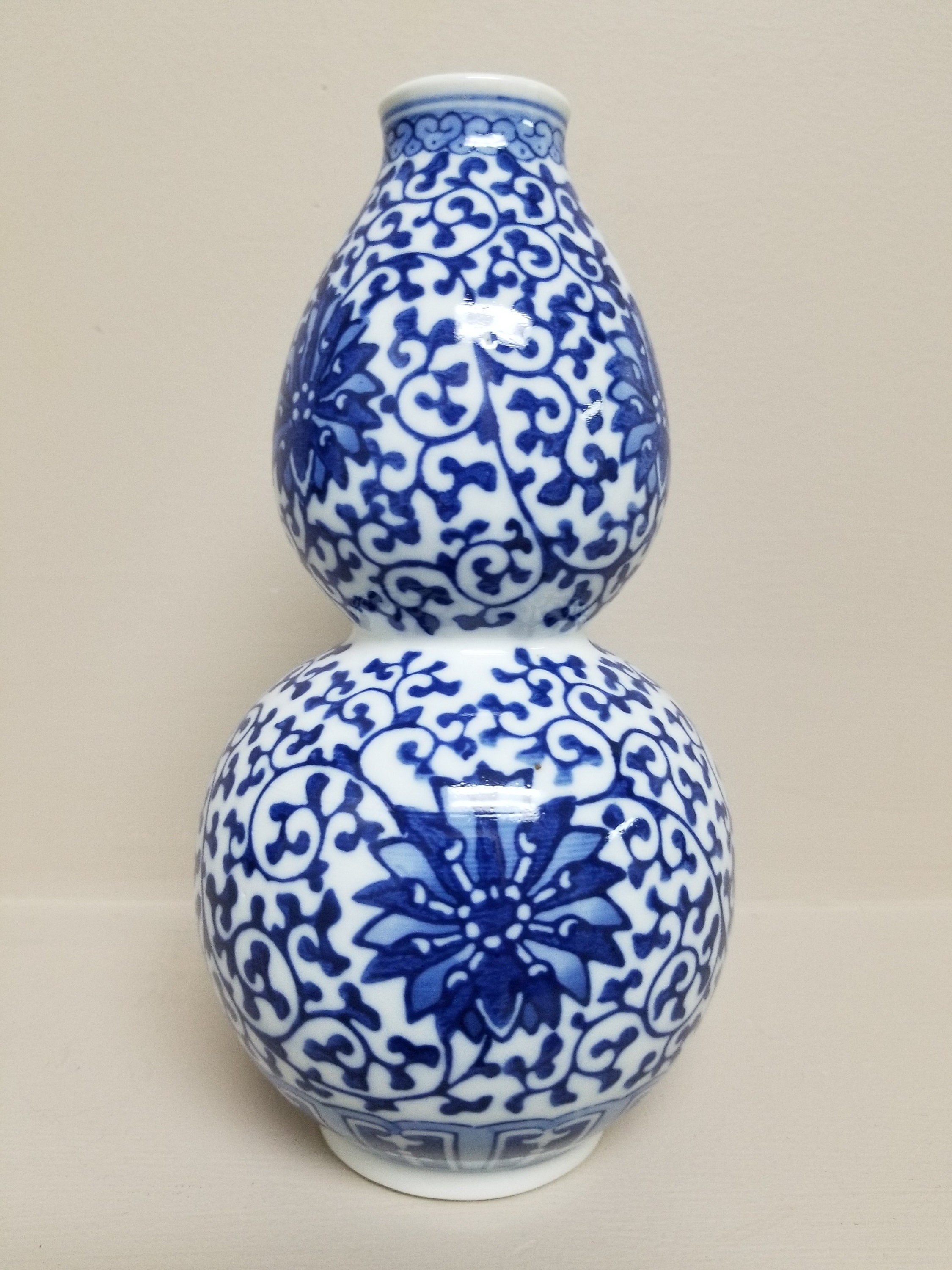 花柄陶器花瓶 二重ひょうたん型 花柄陶器花瓶 二重ひょうたん型