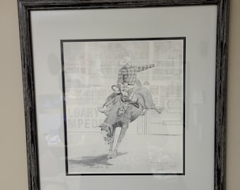 Brian Lerner Pencil Western Art Calgary Stampede Bareback Rider