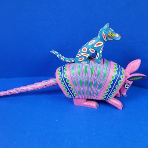 Oaxaca Armadillo and Dog Wood Carving