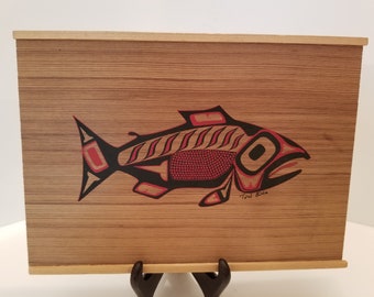 No Fish Cabelas Custom Smoked Alaska Salmon Wooden Box/Trinket Collectible 