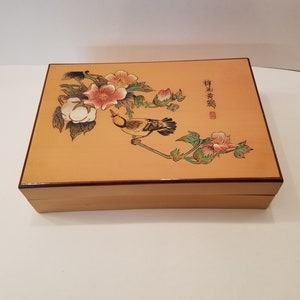 Chinese HNR Bamboo Bird Cherry Blossom Trinket Box