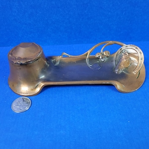 Antique Copper Horse Theme Inkwell