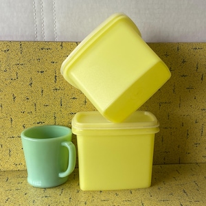 TUPPERWARE Canada 2 Lemon Yellow Shelf Savers / Rectangular Storage Containers - No. 1243-4 - Vintage 1970s - VG++ Available In Canada