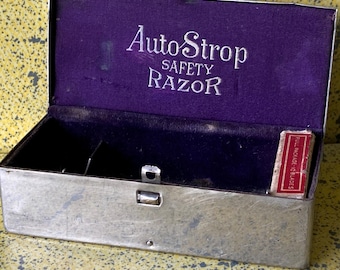 Auto Strop Safety Razor Co. New York, VS - Vintage vernikkelde metalen doos uit de jaren 1920 (geen scheermesje) en 18 mesjes - VG++ verkrijgbaar in Canada